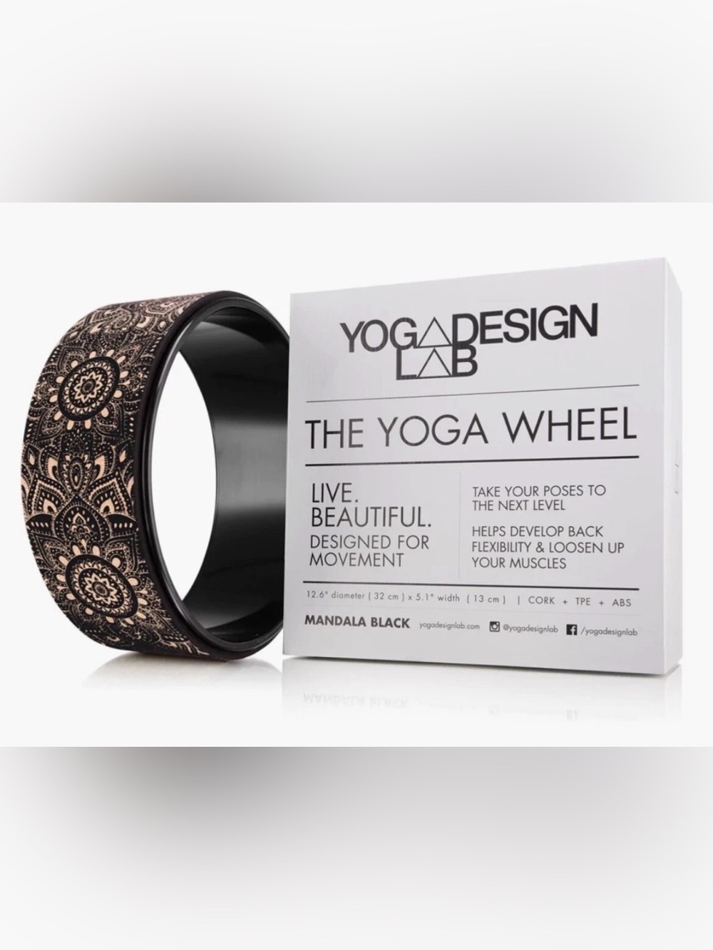 Yoga Wheel Cork Mandala Black| Eco Printed Extra Strength Padded Dharma.